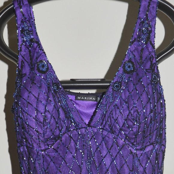 Marina: Beaded Midi Formal/Prom Dress with Tulle Hem - Picture 4 of 10